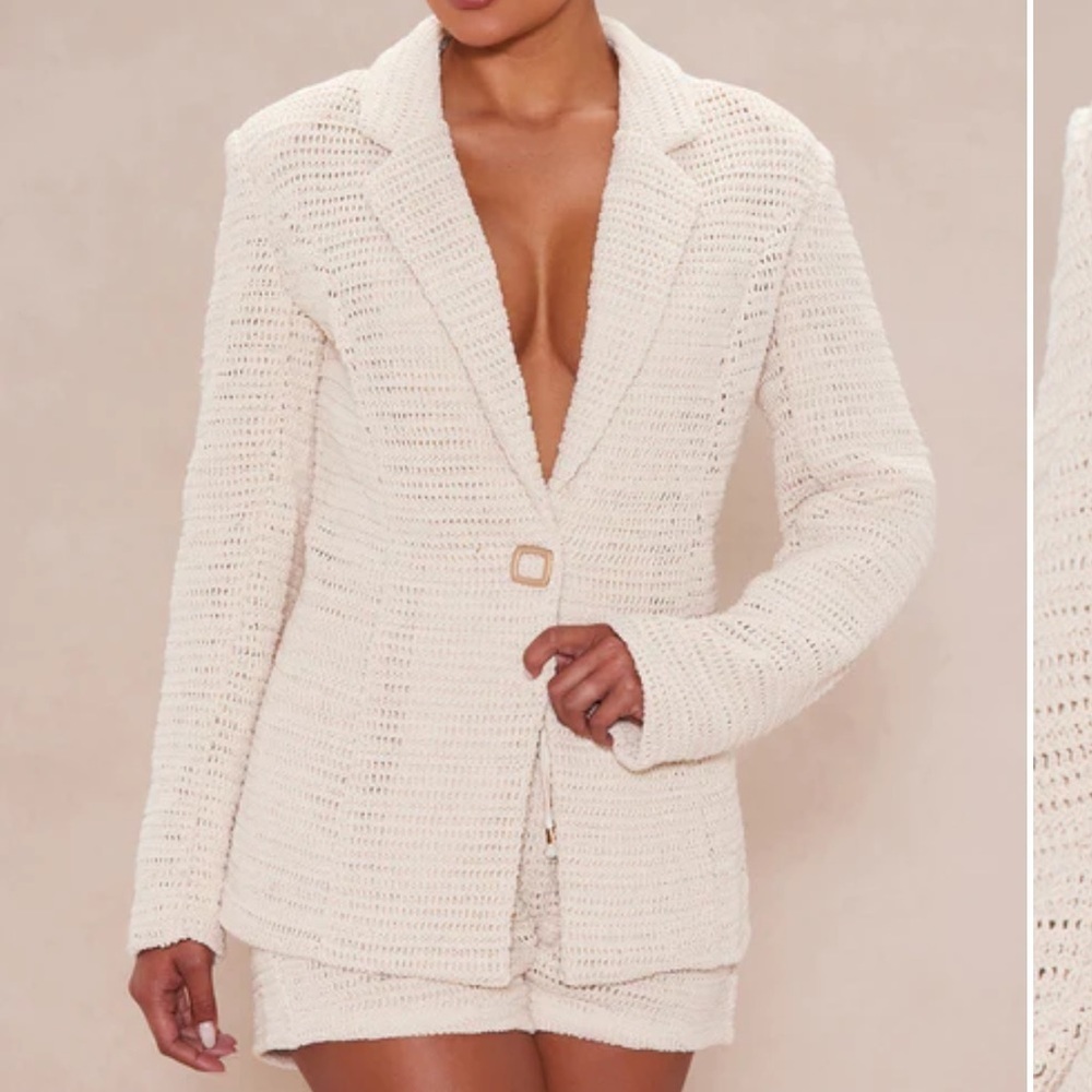 Fashion Nova Cream Knit Blazer and Shorts
